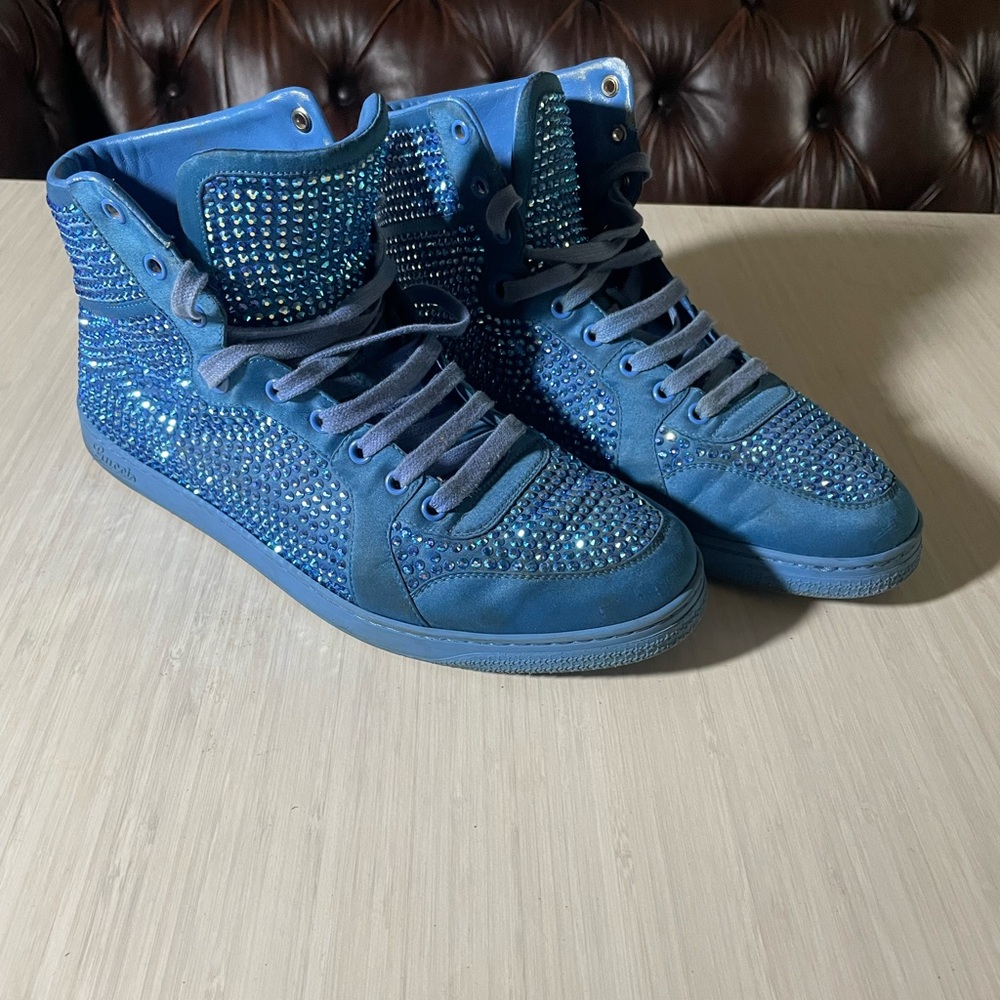 Gucci Blue High-Top Sneakers with Rhinestones